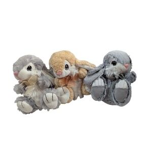 Dan Dee Collectors Choice Plush Bunnies Set of 3 Grey Tan Easter Rabbits 6in